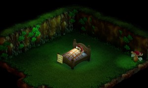 Mario sleeping in a bed.