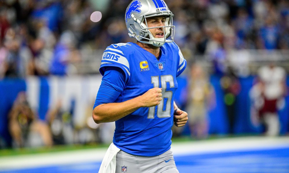 Jared Goff runs off the field for the Lions.