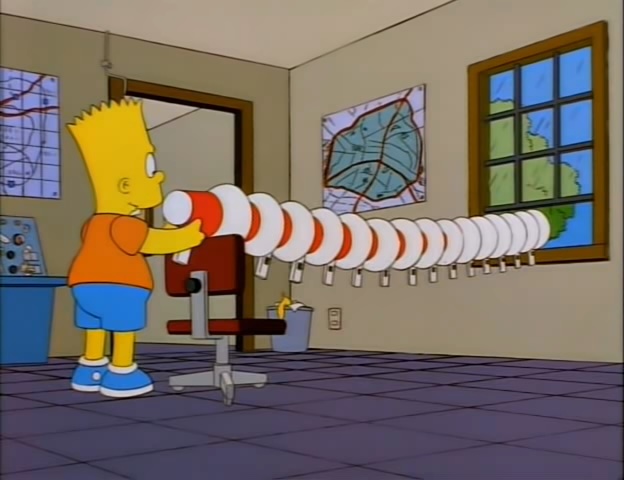 Homer avec une ligne de mégaphones dans « Les Simpsons ».