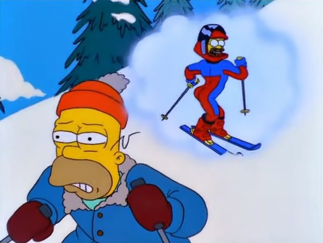 Homer stellt sich Flandern in „Die Simpsons“ vor.