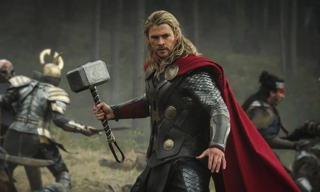 Chris Hemsworth's Thor poses with his hammer.