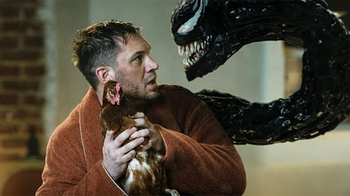 Tom Hardy as Eddie Brock with the Venom symbiote.