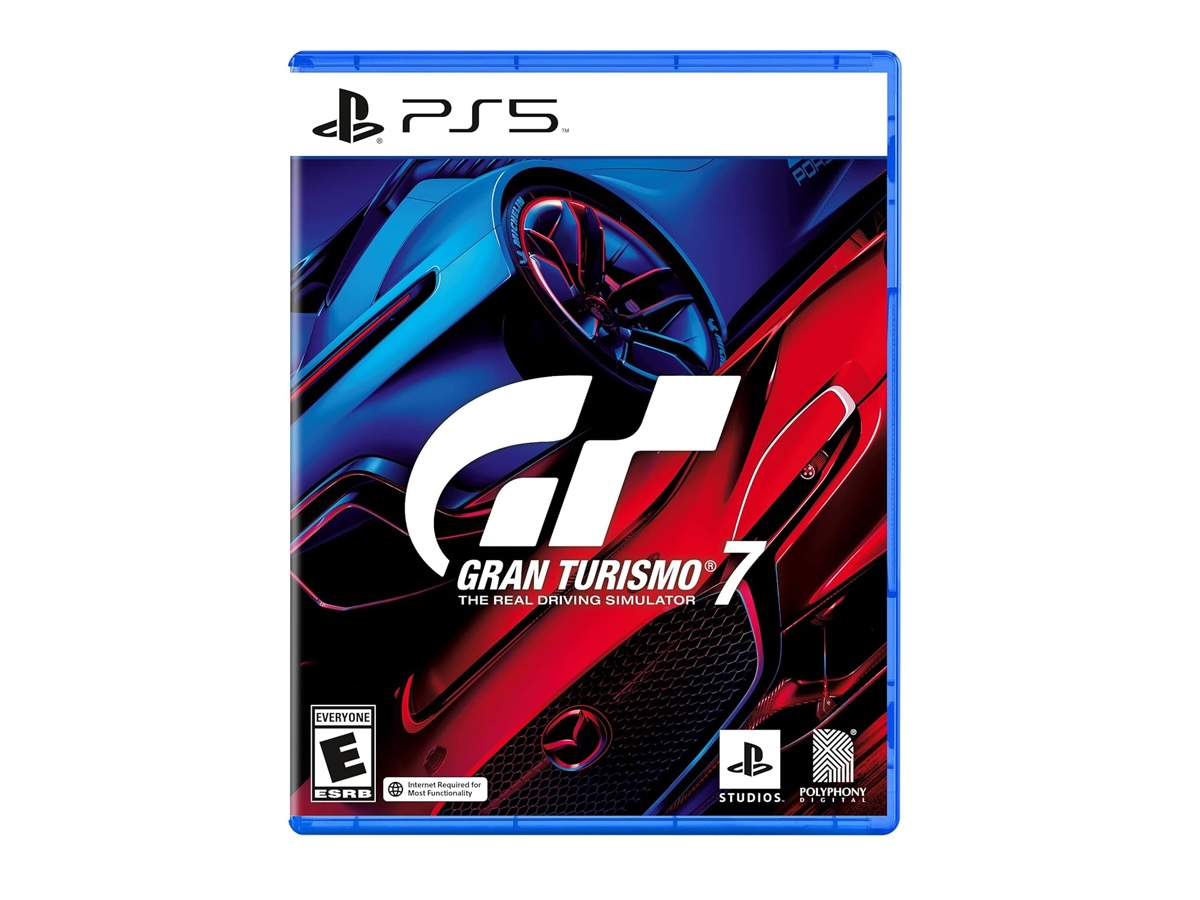 Gran Turismo 7 Standard Edition für PlayStation 5 vor weißem Hintergrund.