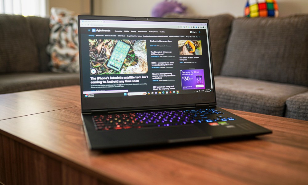 The Digital Trends website displayed on the HP Omen 16.