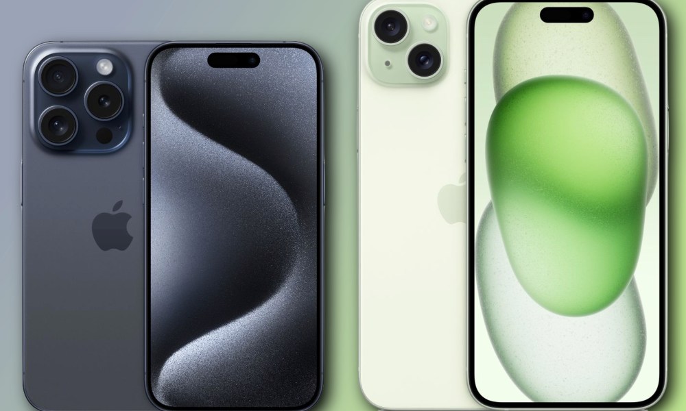 Renders of the iPhone 15 Pro and iPhone 15 Plus next to each other.