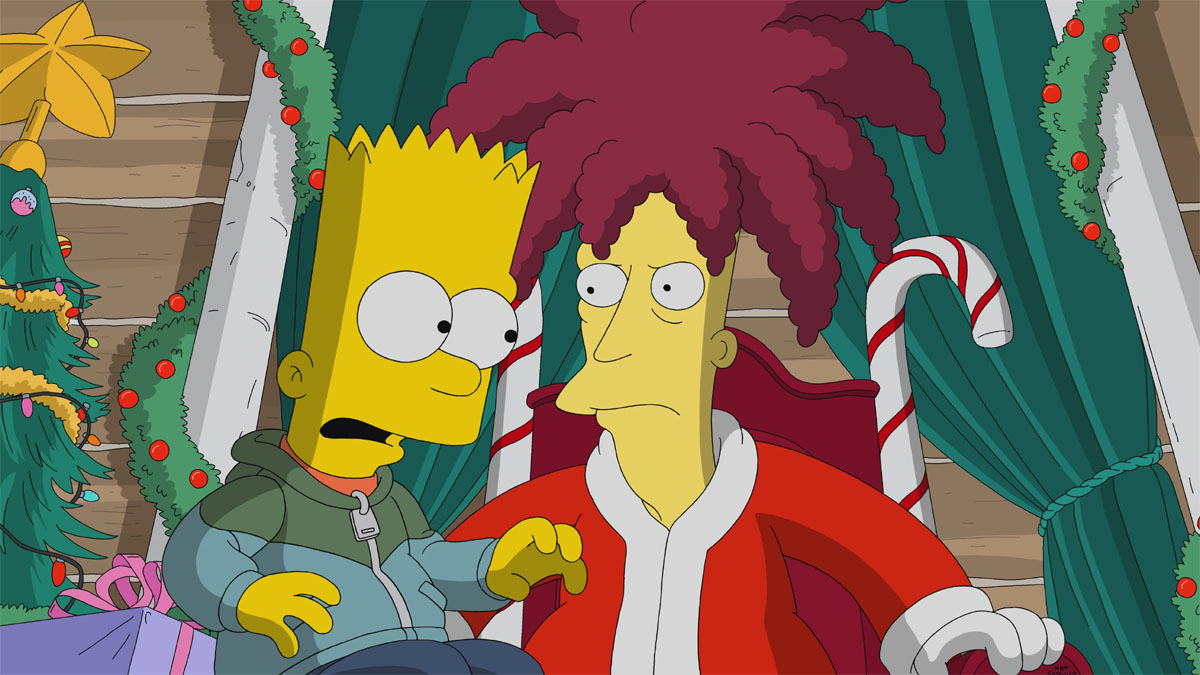 Bart se reúne com Sideshow Bob em Os Simpsons.