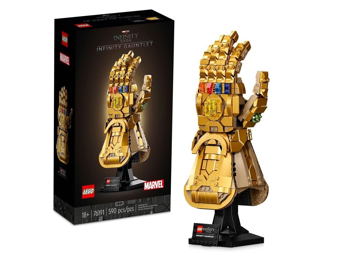 O Lego Marvel Infinity Gauntlet e sua caixa.