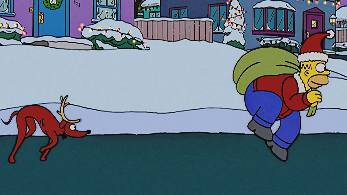 Homer und Santa's Little Helper spielen „Der Grinch“.