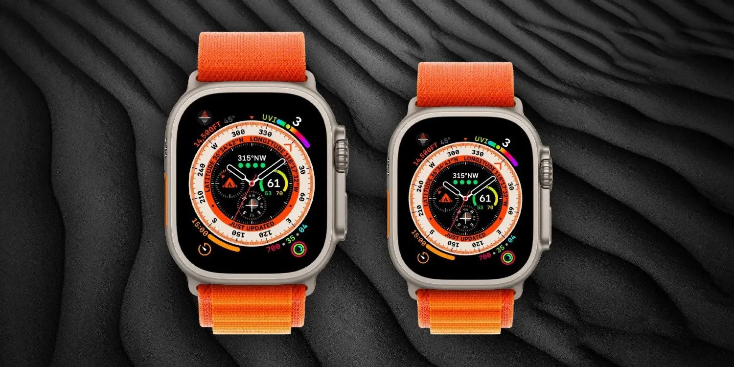 Uma renderização de um Apple Watch Ultra 11% maior que o tamanho atual.