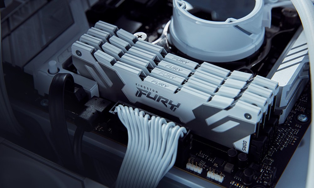 The Kingston Fury Renegade DDR5 memory modules in white.