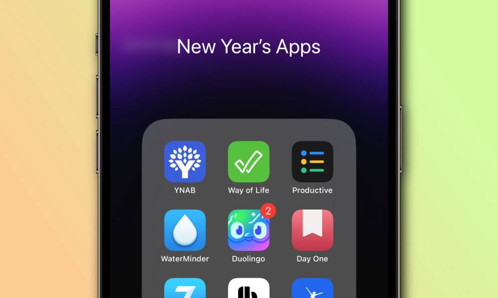 An app folder on an iPhone titled "New Year's Apps."