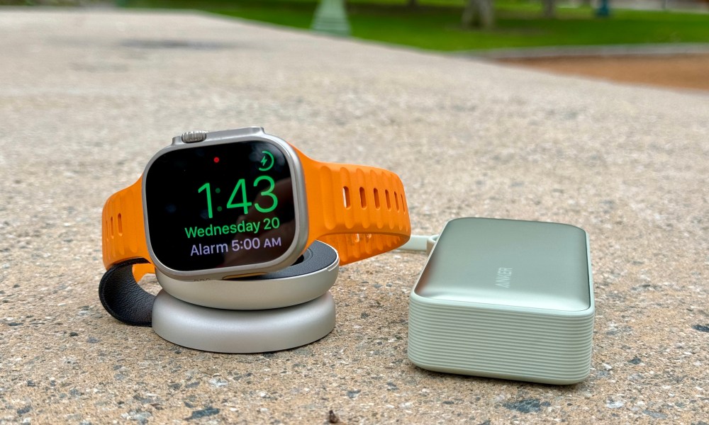 Apple Watch Ultra charging on the Twelve South ButterFly 2-in-1 MagSafe Charger.