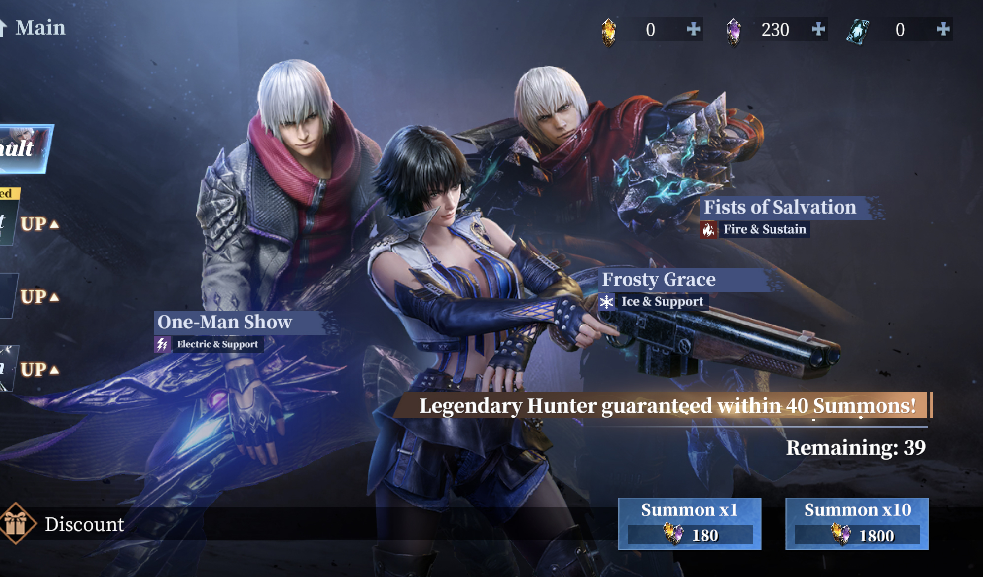 Menu gatcha de Devil May Cry Peak of Combat