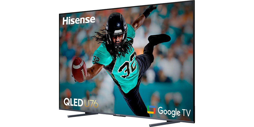 El televisor Hisense QLED U76 de 100 pulgadas sobre un fondo blanco.