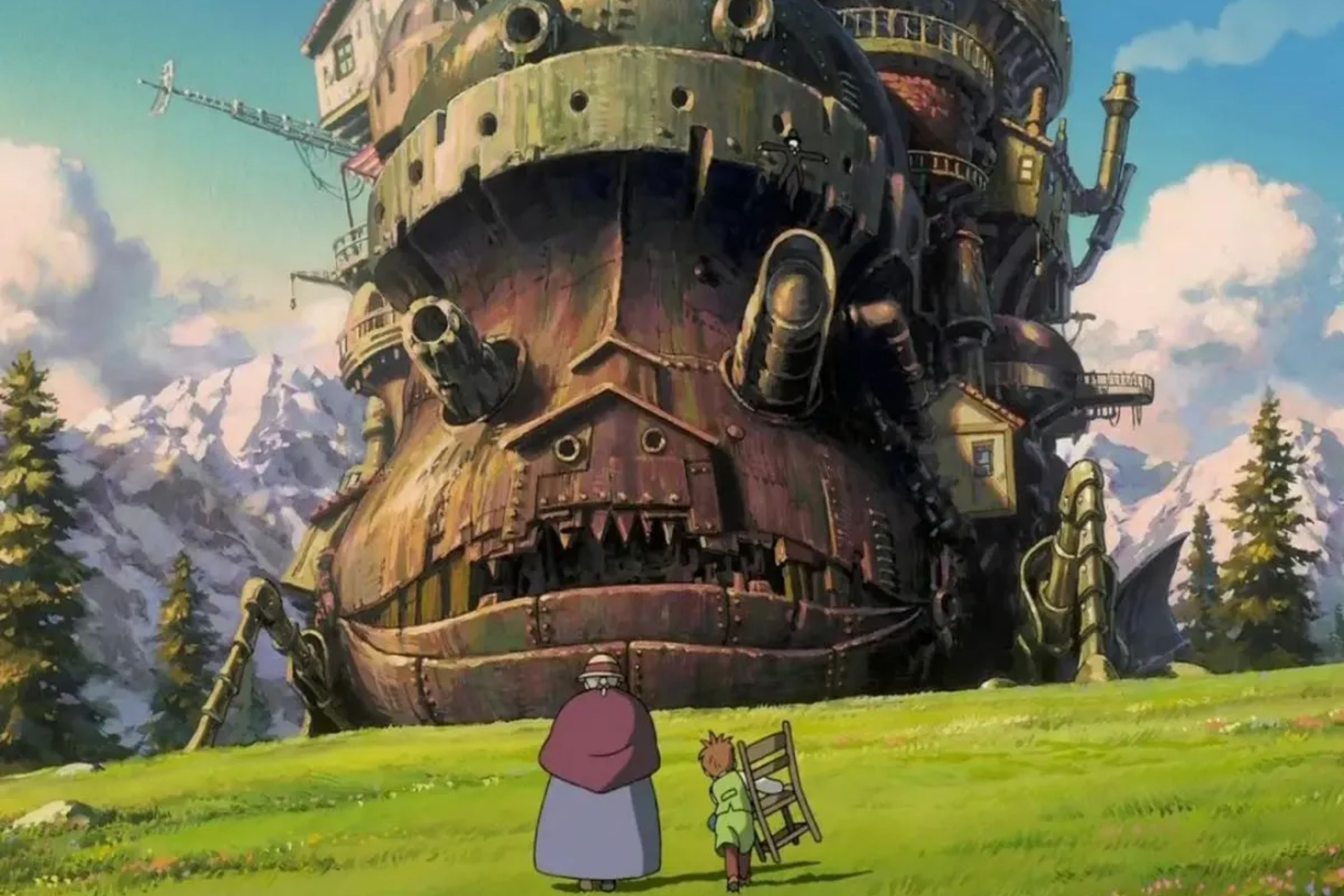 Sophie olhando para o castelo em Howl's Moving Castle.