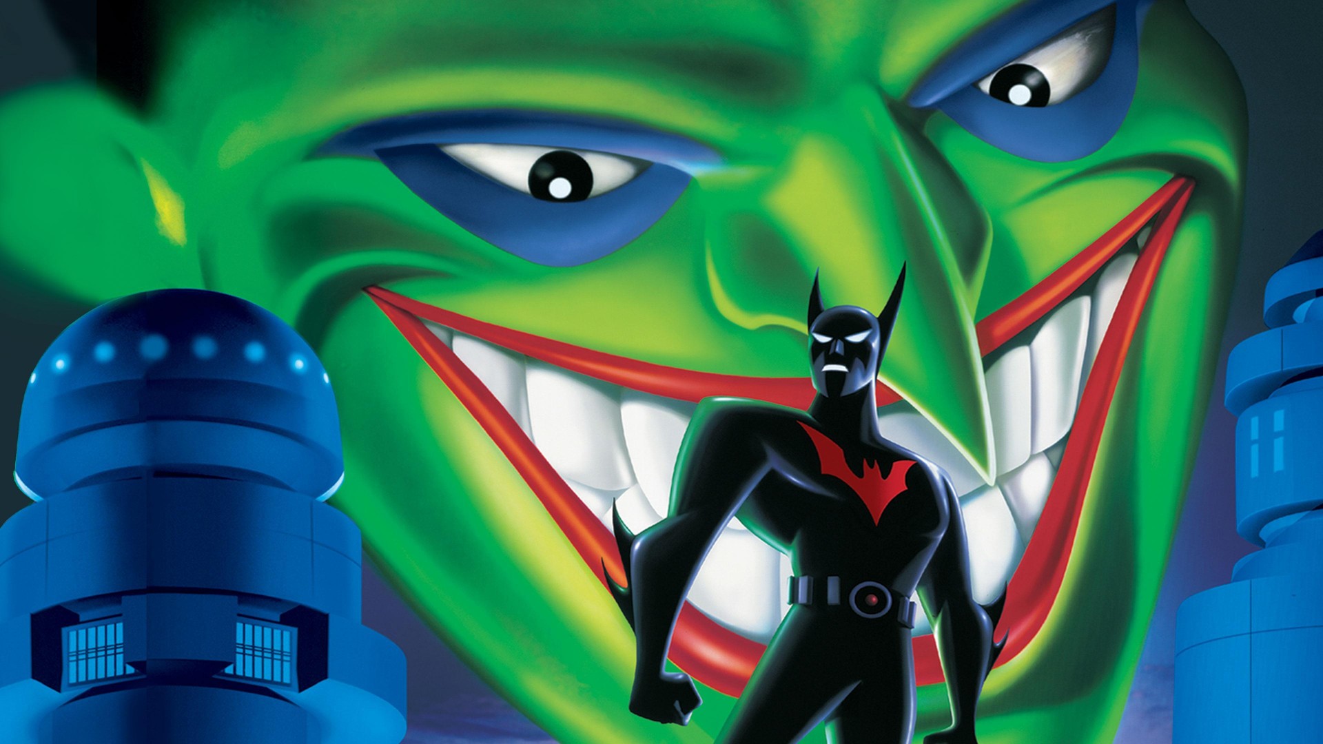 Batman Beyond steht in Batman Beyond: Return of the Joker vor dem Joker.