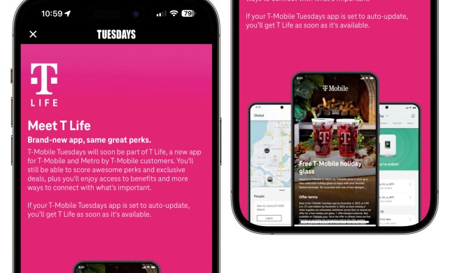 A screenshot of the T-Mobile Tuesdays app, showing a promo for the new T Life app.