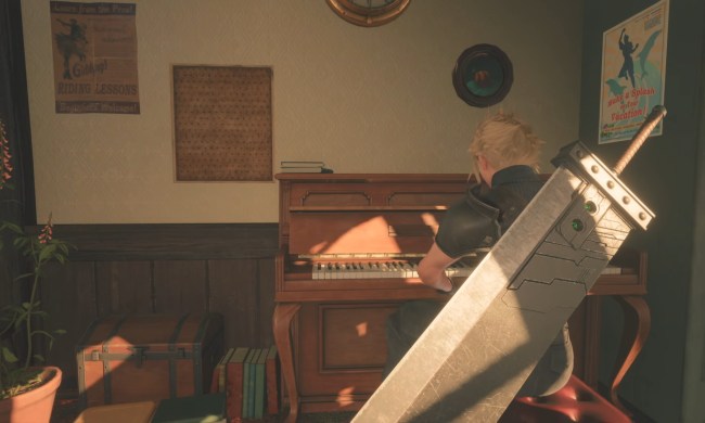 Cloud playing the piano in Final Fantasy 7 Rebirth.