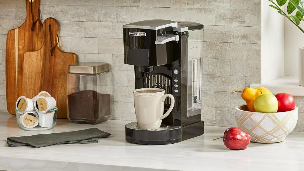 The Black + Decker Single Serve K-Cup Brewer in a kitchen.