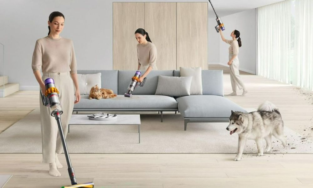 The Dyson V15 in use.