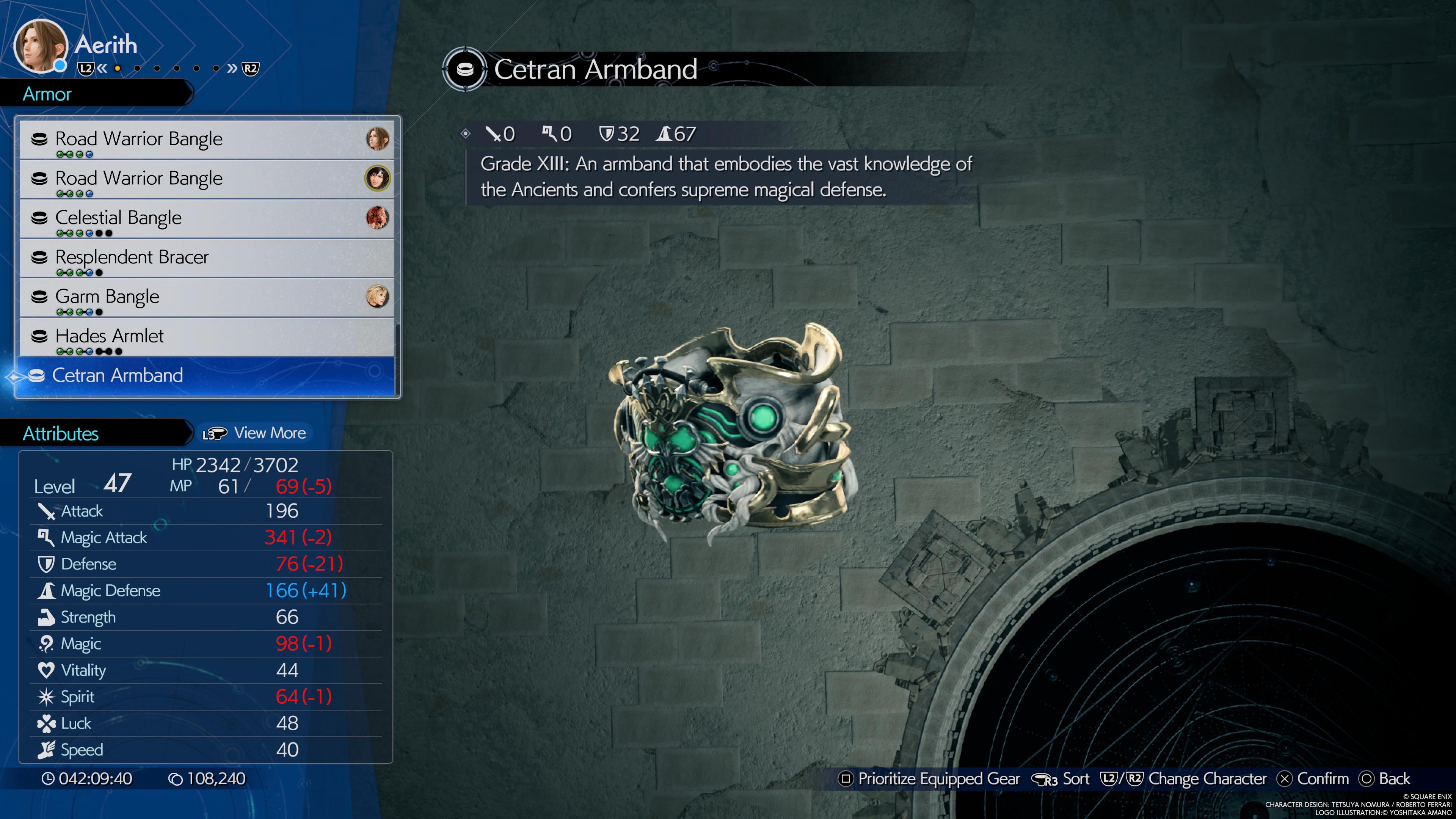 Une description d'armure dans Final Fantasy 7 : Rebirth.