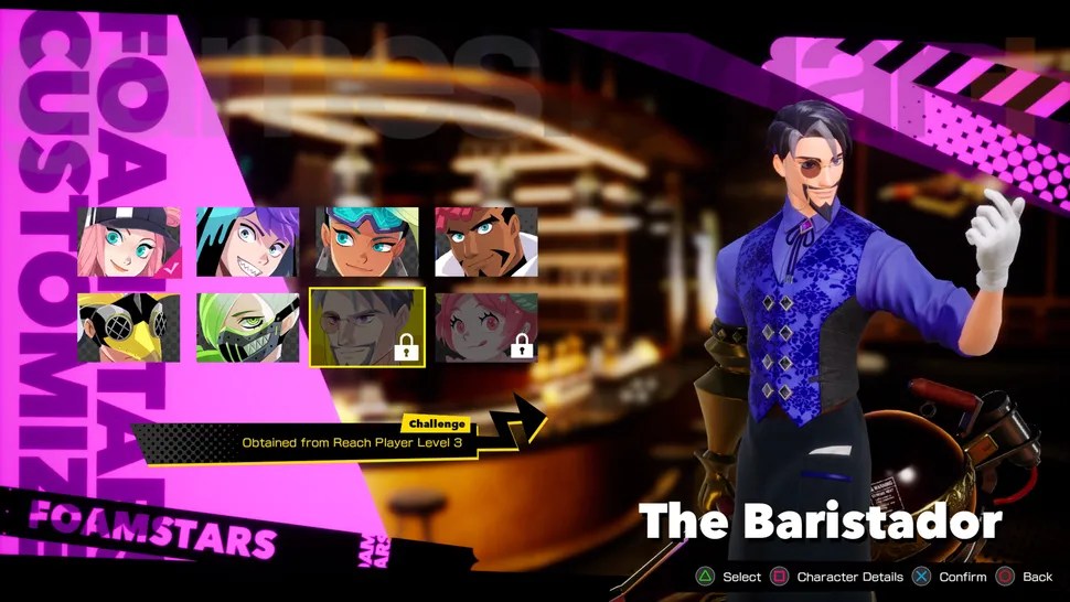 The Baristador in the Foamstars character menu.