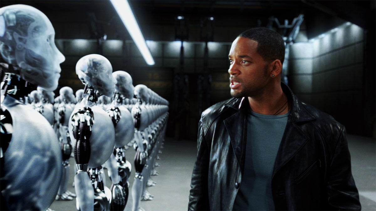 Will Smith enfrenta robôs inativos em Eu, Robô.