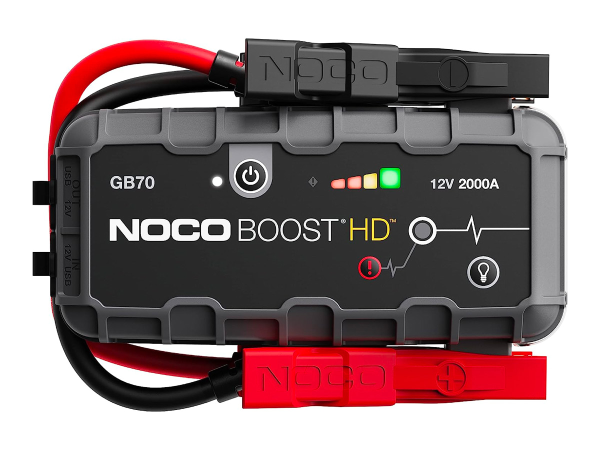 The Noco Boost HD GB70 portable jump starter against a white background.
