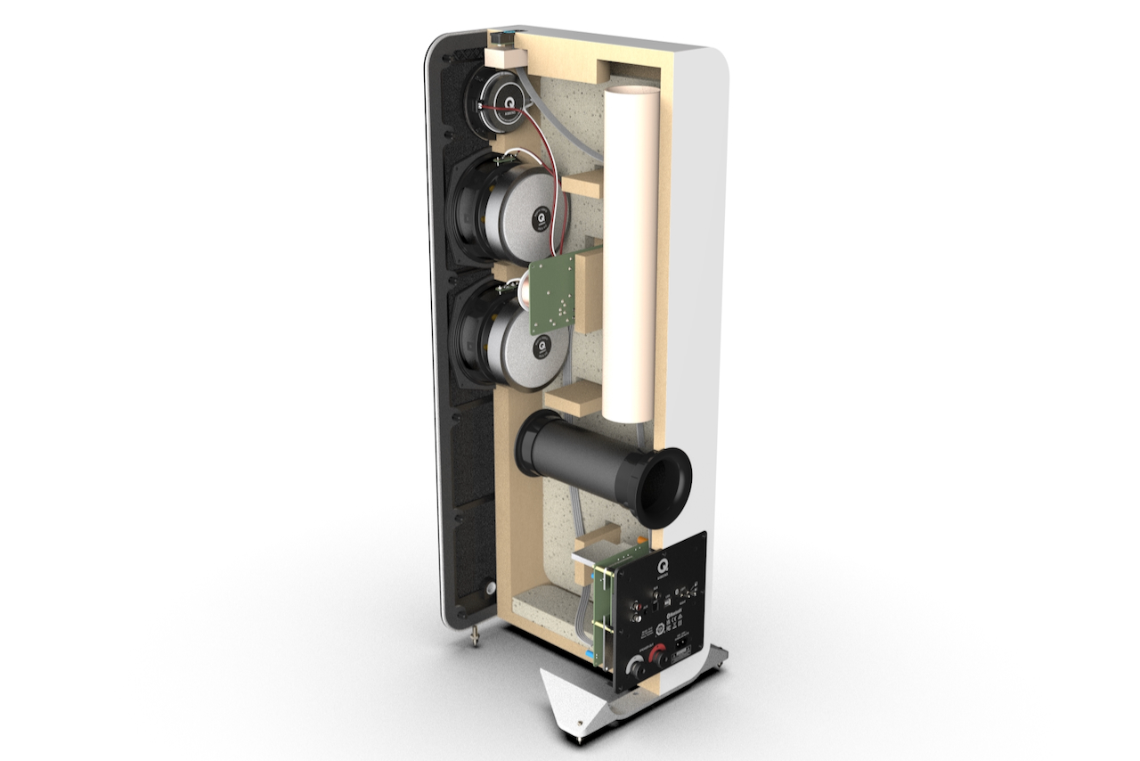 Les composants internes du système audio sans fil micro-tour alimenté par Q Acoustics M40.