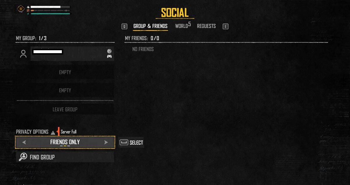 O menu social em Skull and Bones.