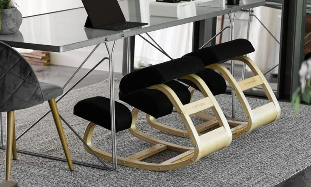 Kneeling chairs in an office.