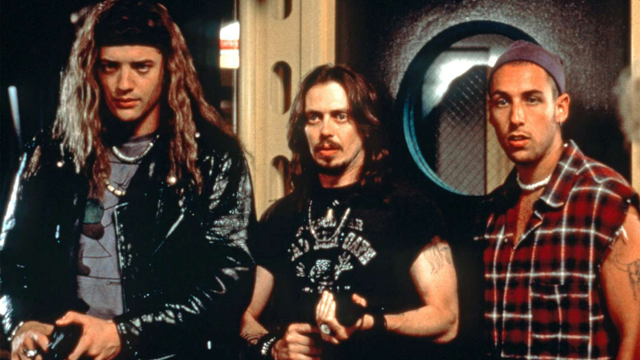 布兰登·弗雷泽、史蒂夫·布西密和亚当·桑德勒在《Airheads》中打扮得像摇滚乐手。