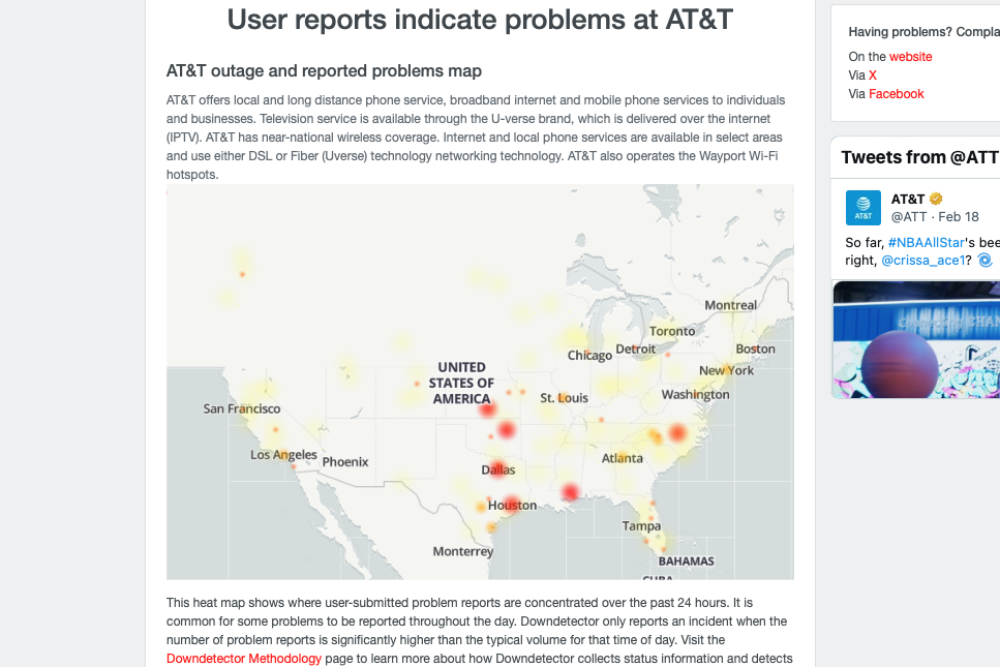 Everything You Need To Know About The Massive AT T Outage Make Big Change   Down Detector Att Outage Map February 2024 