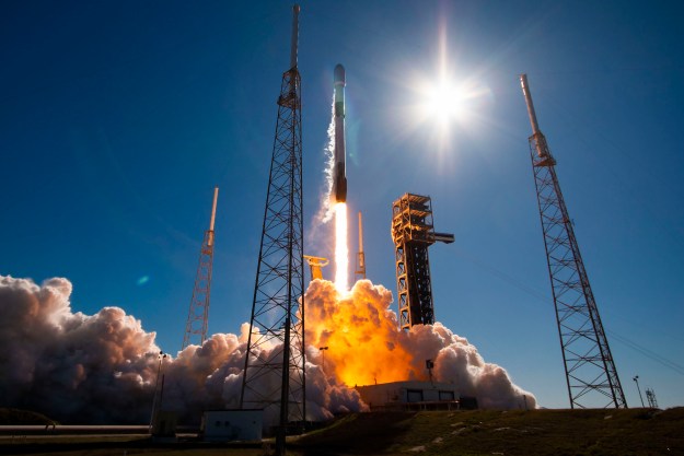 A Falcon 9 rocket launches from the Kennedy Space Center in February 2024.