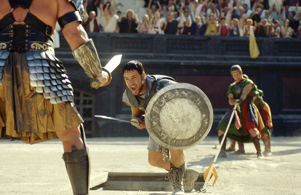 A man fights another man in Gladiator.