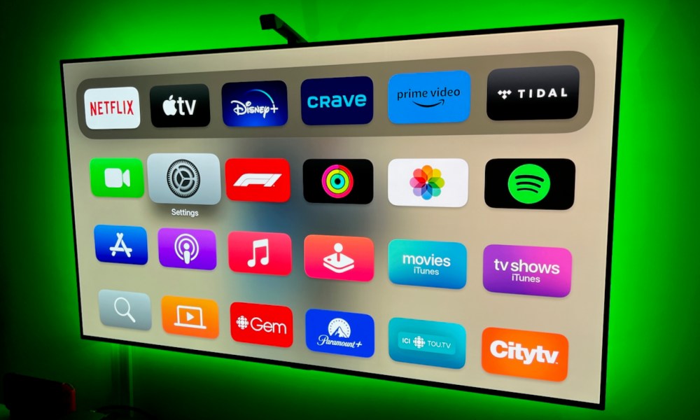 The app home screen on an Apple TV.