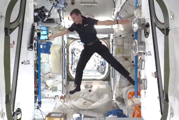 Marcus Wandt performing exercises aboard the space station.