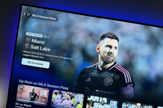 Lionel Messi seen on a promo for MLS Season Pass on a TV.