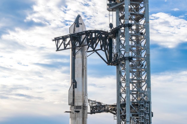 SpaceX's Starship spacecraft atop the Super Heavy booster.