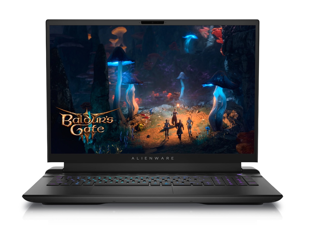 The Alienware m18 R2 gaming laptop with Baldur's Gate 3 on the screen.