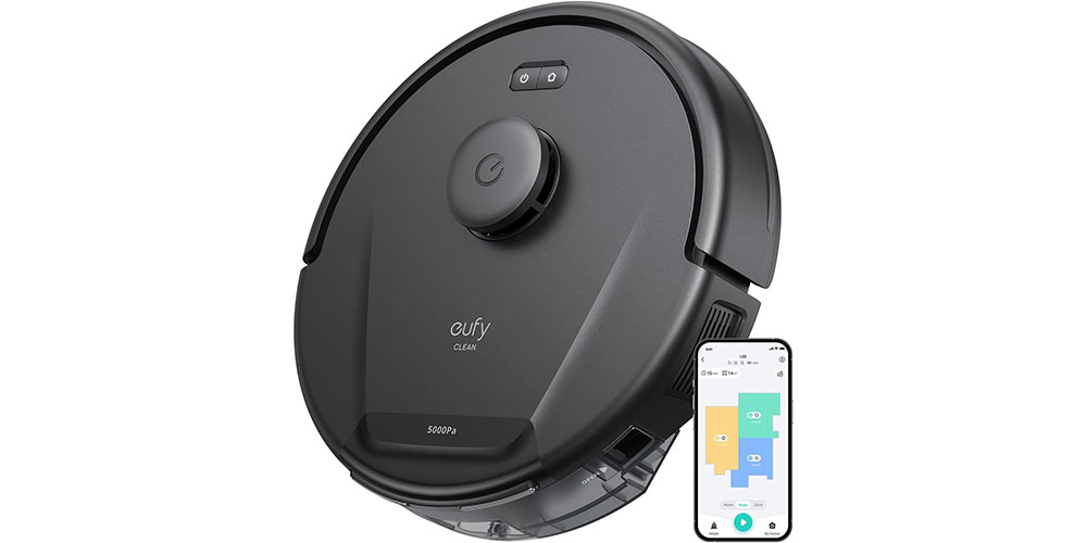 O aspirador de robô Eufy L60 em um fundo branco.