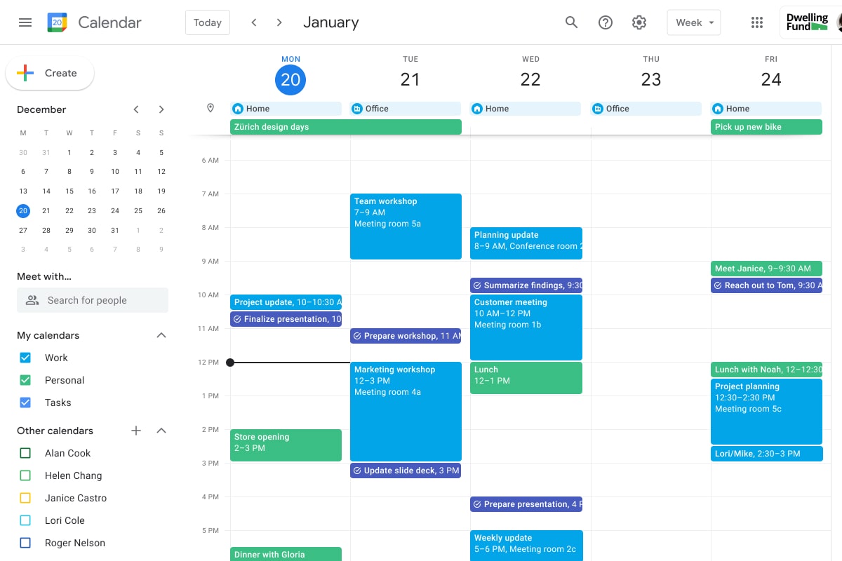 The Google Calendar app.