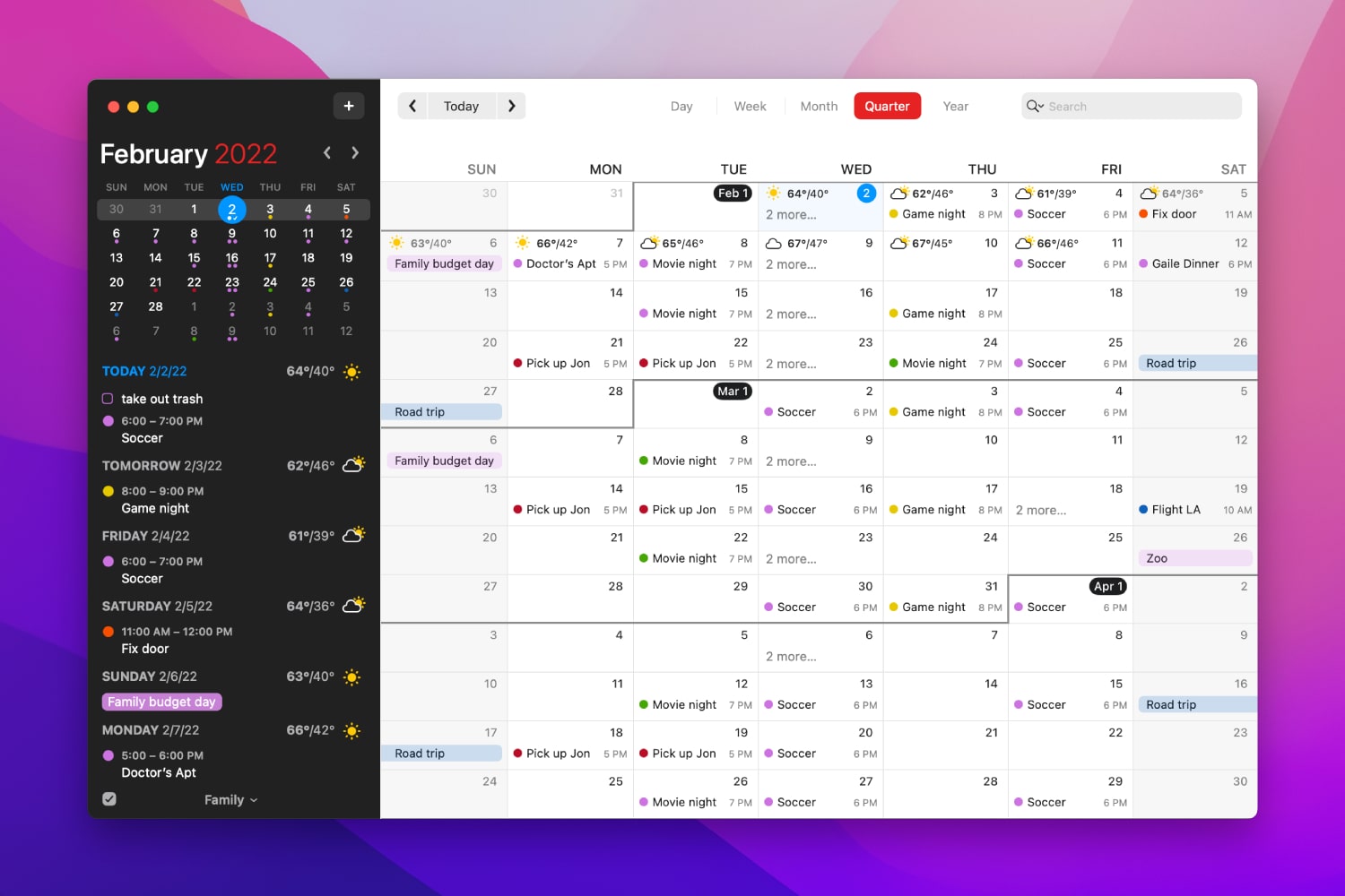 La aplicación de calendario Fantastical.