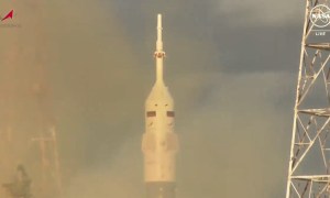 The Soyuz MS-25 spacecraft lifts off from the Baikonur Cosmodrome in Kazakhstan on March 23, 2024