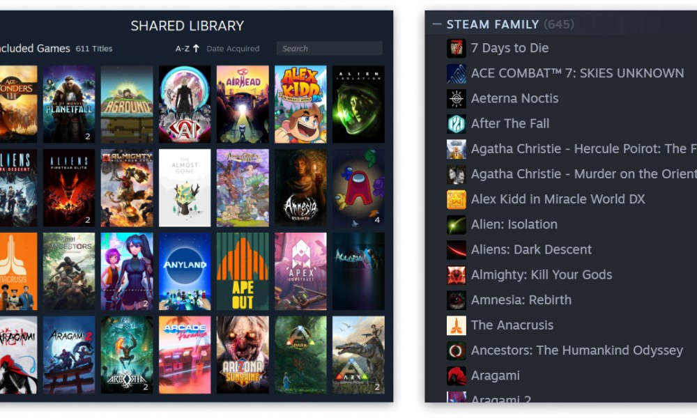 A steam family library in Steam.