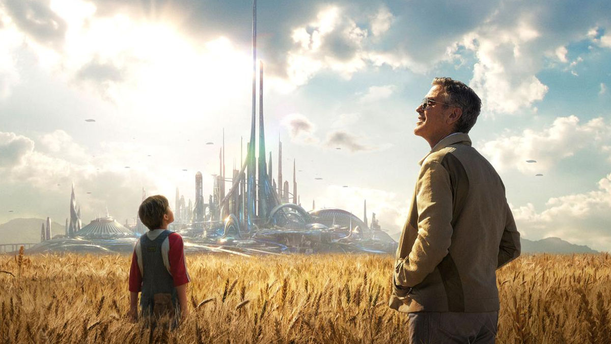 George Clooney dans la pochette promotionnelle de Tomorrowland.