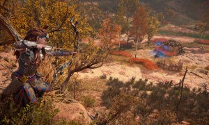 Aloy shooting a bow in Horizon Forbidden West.