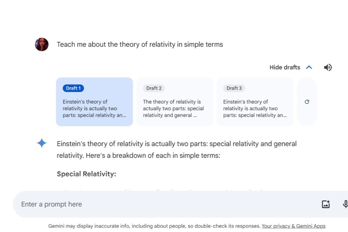 Théorie de la relativité de Google Gemini.