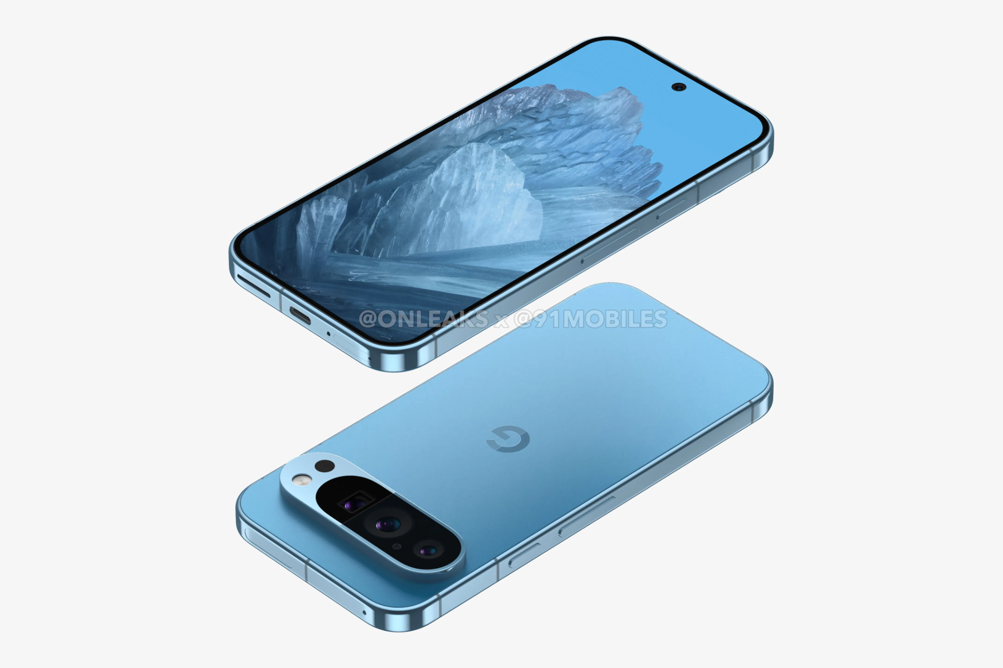 Google Pixel 9 Pro 的正面和背面渲染。