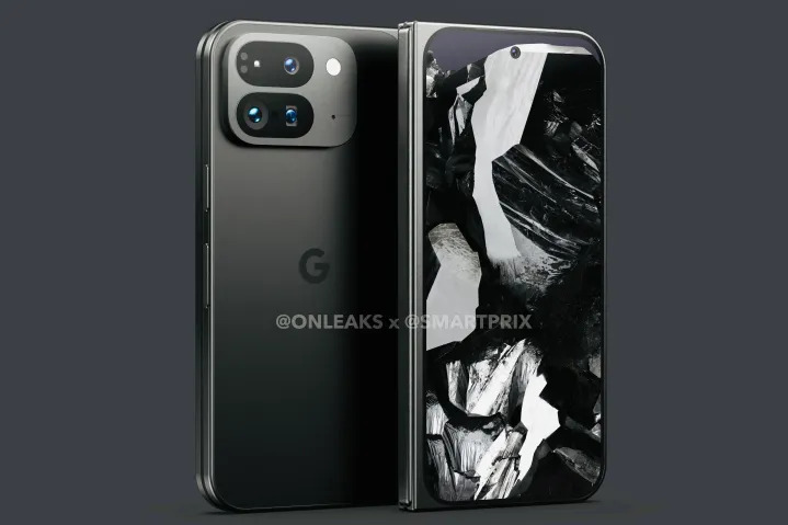 Durchgesickertes Rendering des Google Pixel Fold 2-Designs.